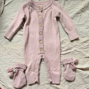 Pink Knit Baby Romper with Booties